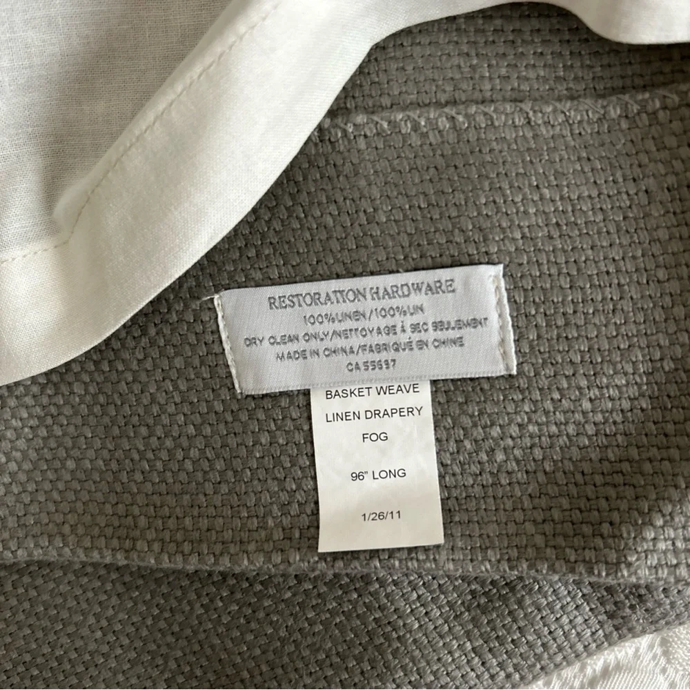 Restoration Hardware FOG Gray Basket Weave Linen Drapery
